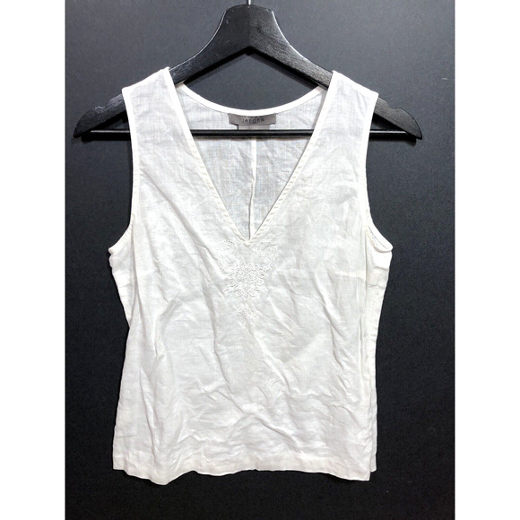 White Linen Embroidered Jacket and Tank Top Set Jaeger Lightweight Size 6 Y2K - Picture 2 of 13